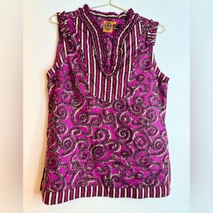 Tory Burch Pink and Black Swirl Blouse sz 12